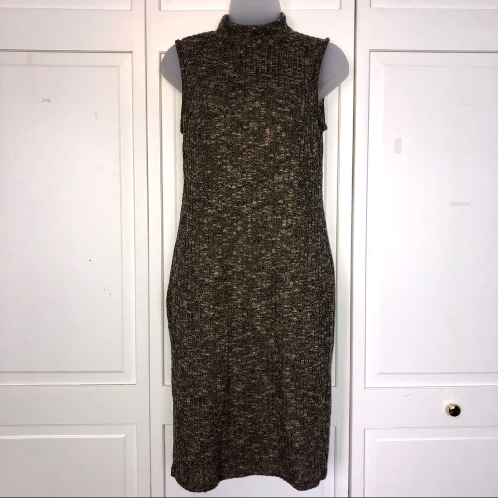 Iris Brown Tan Ribbed Sweater Dress Cowl Neck Winter
